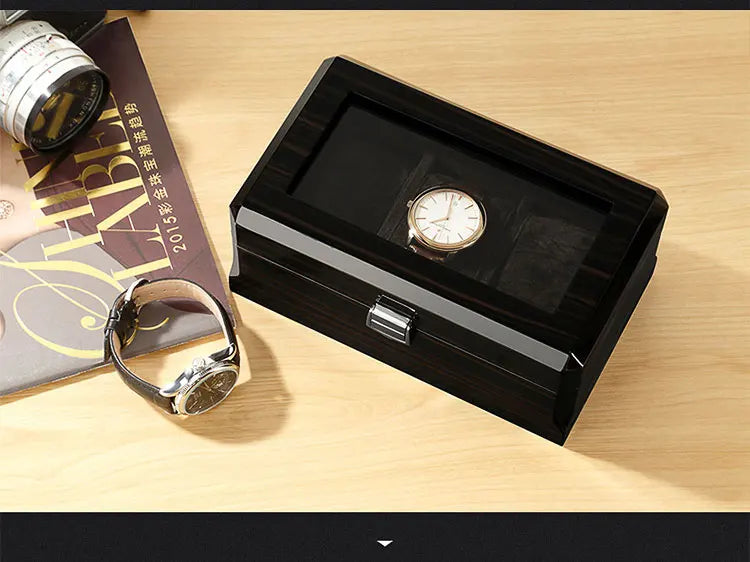 Black Luxury Wood Grain Watch Box 3 Slots Men Quartz Mechanical Watch Boxes Collection Storage Box