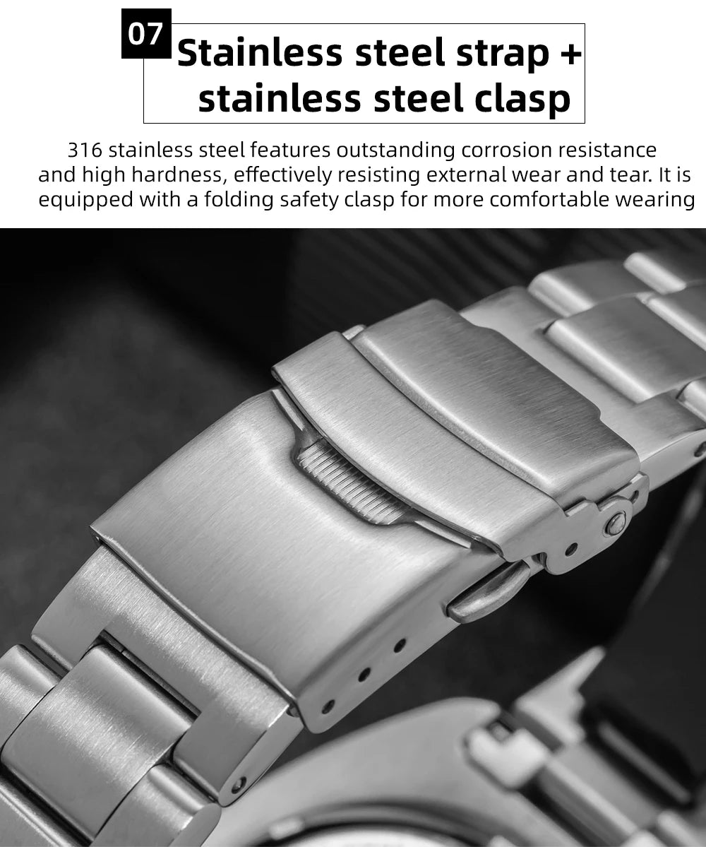 ADDIESDIVE Men's Watch Stainless Steel Sapphire Crystal Quartz Watch Men's Luminous 200M Waterproof Gift Men's Analog Watch