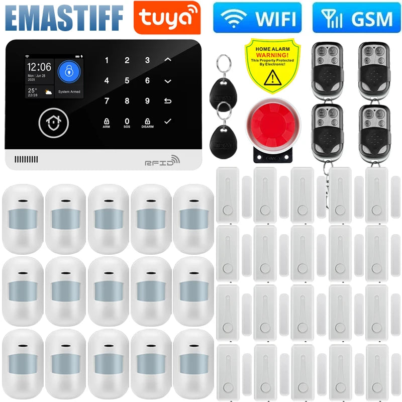 Wireless Tuya APP SIM GSM Home RFID Burglar Security LCD Touch Keyboard WIFI GSM Alarm System Sensor kit Russian,Spanish Voice