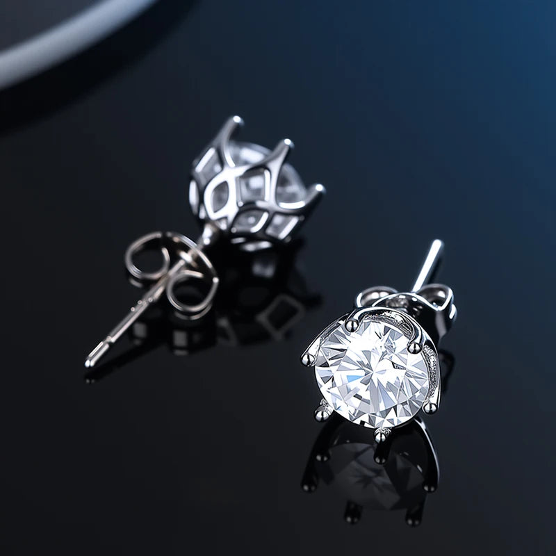 100% Real Sterling Silver S925 Moissanite Earrings Stud  With 2 Certificate D VVS1 Pass Diamond Test Pen For Women Men Jewelry