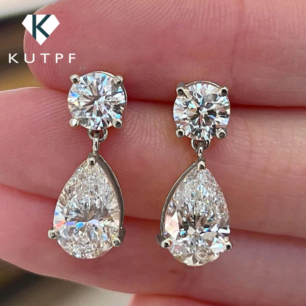 Certified Pear/Round Cut Moissanite Diamond Drop Earrings for Women 100% 925 Sterling Silver Waterdrop Shape Stud Earring