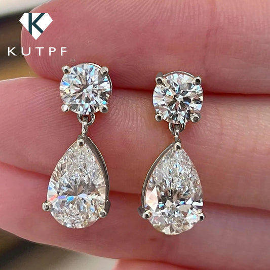 Certified Pear/Round Cut Moissanite Diamond Drop Earrings for Women 100% 925 Sterling Silver Waterdrop Shape Stud Earring