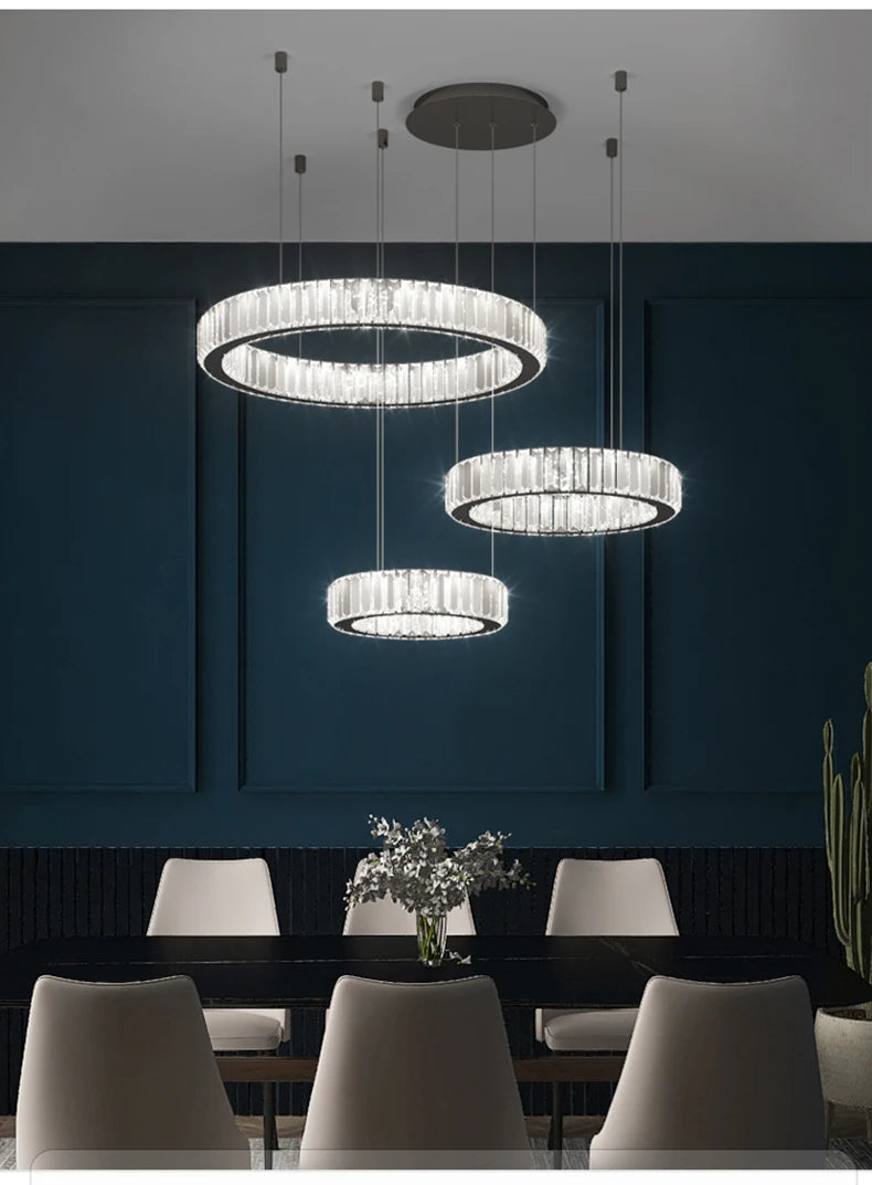 Modern Living Room Crystal Chandelier Led Remote Control Dimmable Led Pendant Lights Luxury Steel Adjust Hanging Lamp Fixture