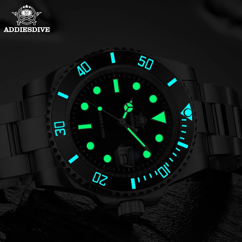 ADDIESDIVE Quartz Watch Classic Stainless Steel Ceramic Bezel Business Men's Watch BGW9 Luminous 200m Dive Relogios Masculino
