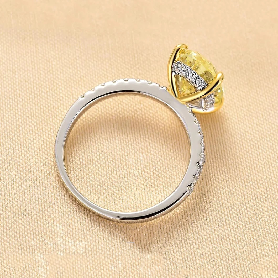 FIRERING 100% S925 Silver 8x12MM Yellow High Carbon Diamond Ring, Women's Eternal Jewelry Gift