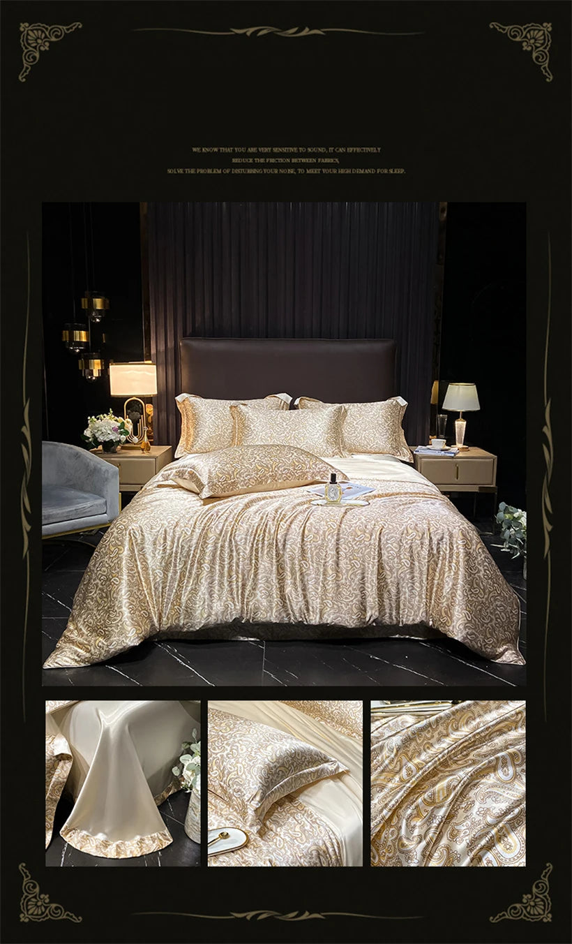 Floral Silk Bedding Set with Duvet Cover Bed Sheet Pillowcase Luxury Couple Single Double King Queen Soft Bedsheet Nordic Smooth
