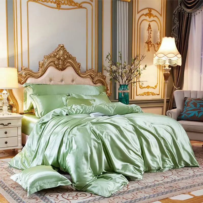 Mulberry Silky-blending Fabric Bedding Set High-end Silky Queen Size Duvet Cover Set with Fitted Sheet Luxury Bedding Sets King