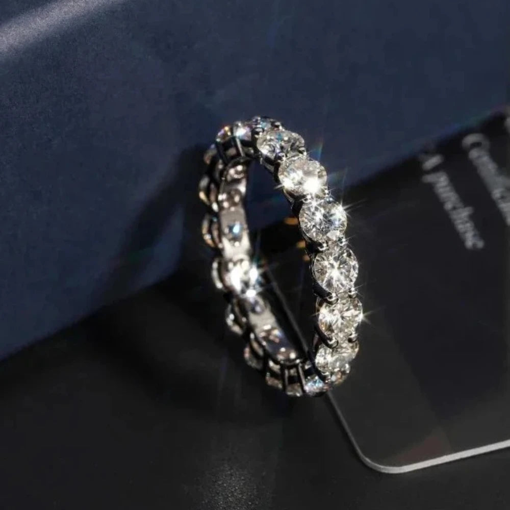 FEOBUR 2/3/4/5mm Moissanite Eternity Ring 18k White Gold Plated S925 Silver Diamond Engagement Rings for Women Men Wedding Band