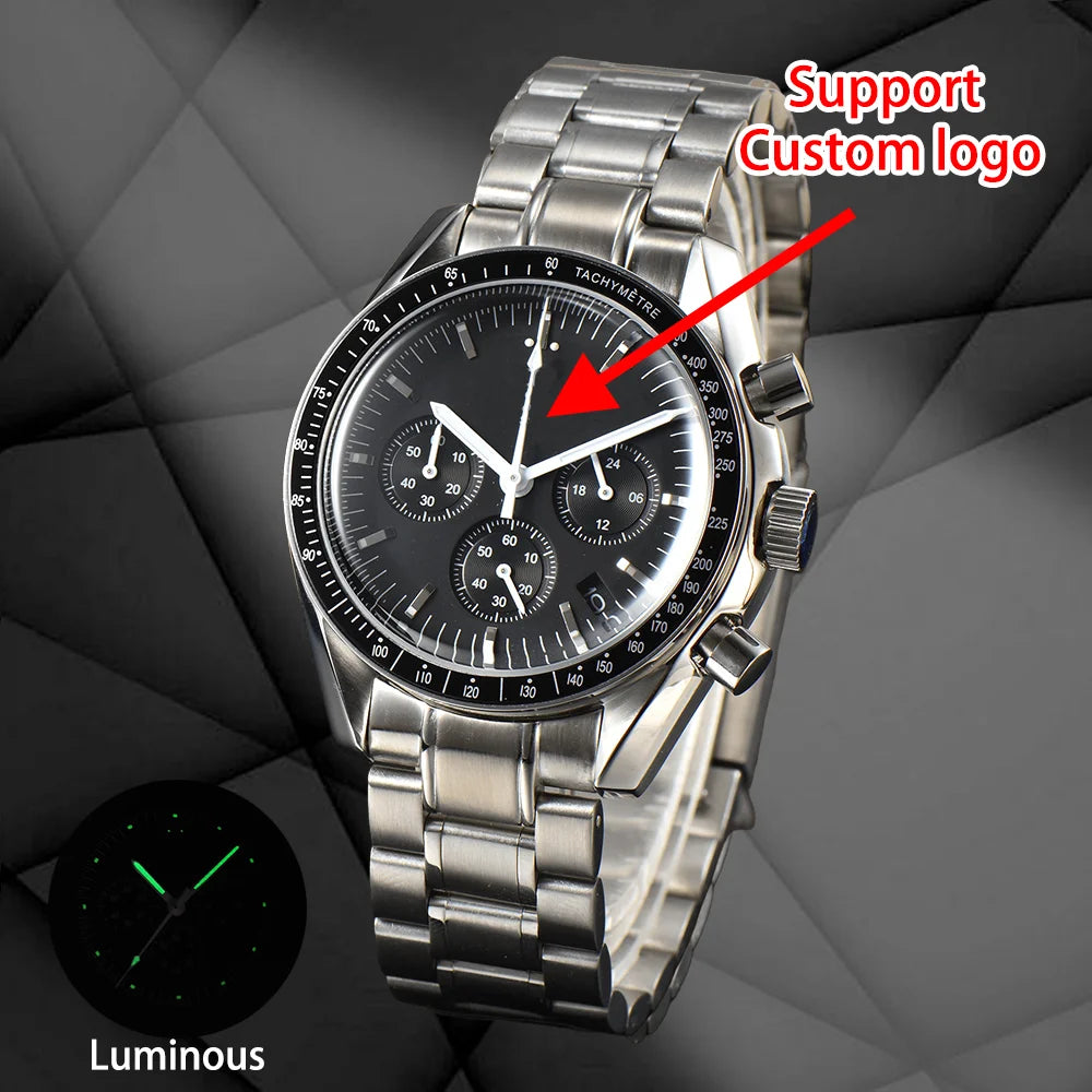 For VK63 Customized Logo Watch 40mm Waterproof Chronograph Men Moon Quartz Watches Modified By Speed Master Custom Wristwatches