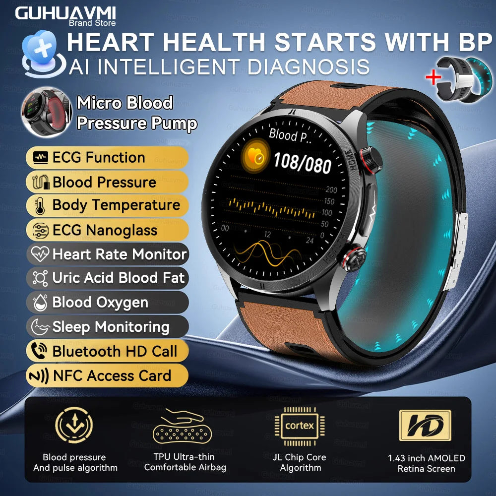 2026 New ECG Air Pump Airbag Accurate Measure Smart Watch Men Micro Physical Examination Blood Pressure Sport SmartWatch Health