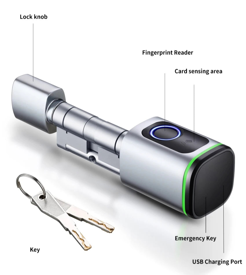 Zemismart BLE Smart Electronic DoorLock Work with Tuya DIY Cylinder Core Fingerprint APP Keys IC Card Unlock for Home Hotels
