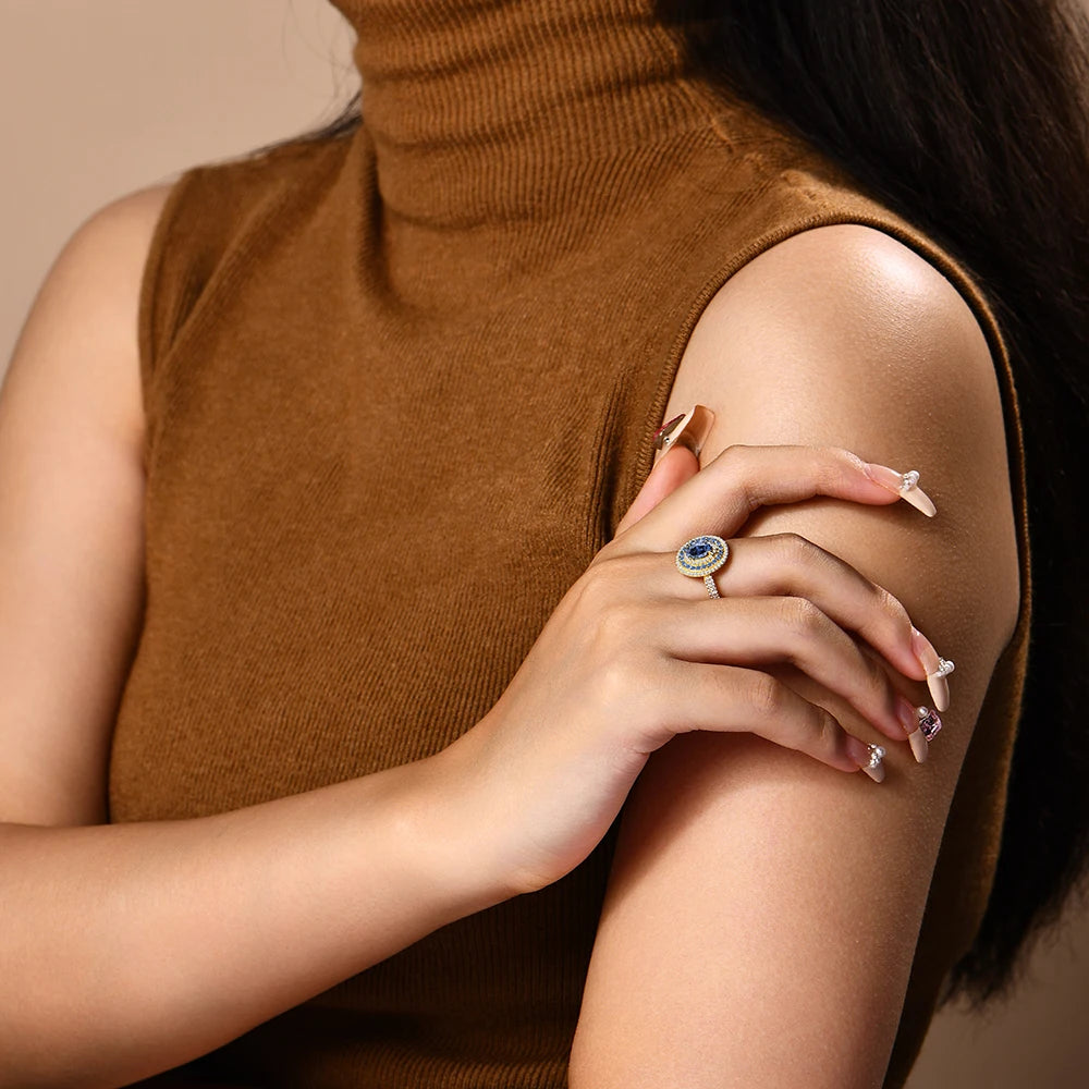 ATTAGEMS Blue Moissanite Women Rings Oval Cut 1.0CT Real S925 Sterling Silver Jewelry For Wedding Engagement Ring With Certified