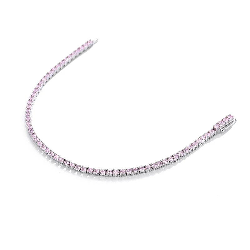 FEOBUR 2mm Blue High Carbon Diamond Tennis Bracelet for Women 925 Sterling Silver Color Gemstone Bracelets Party Jewelry Gifts