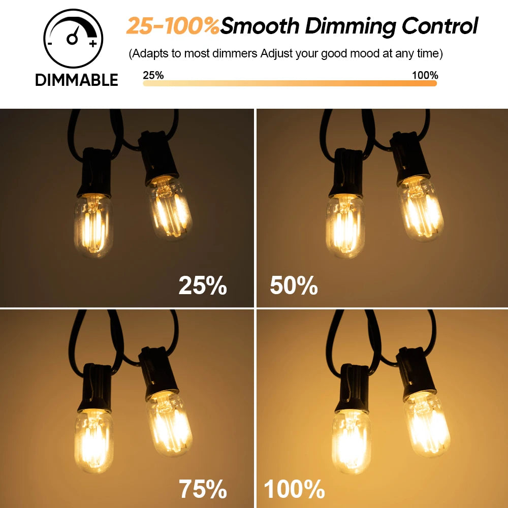 Solar String Light Outdoor Waterproof T22 Bulbs LED Solar Powered Patio Lights for Outside Porch Backyard Bistro Garden Market