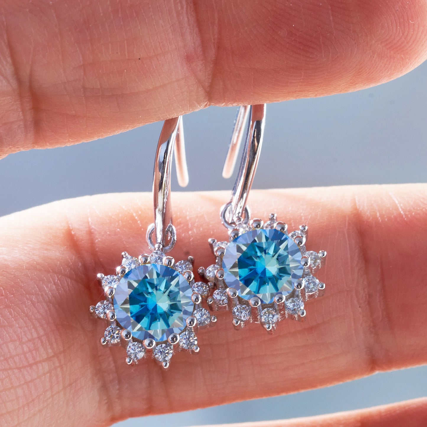 1ctx2pcs women pink royalblue gold color moissanite women drop earrings sunflower shape