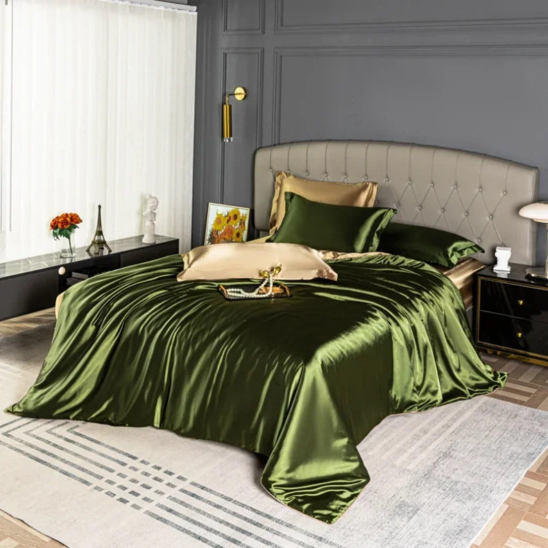 Luxury Bedding Set Single Double Queen King Size Solid Color Quilt Cover High-End Soft Silky Satin Duvet Cover Set