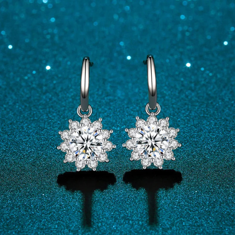JoyceJelly Women's Sterling Silver 925 Jewelry 1 Carat 2 Carat Moissanite Diamond Drop Earrings Sunflower Shaped Ear-drops Gifts