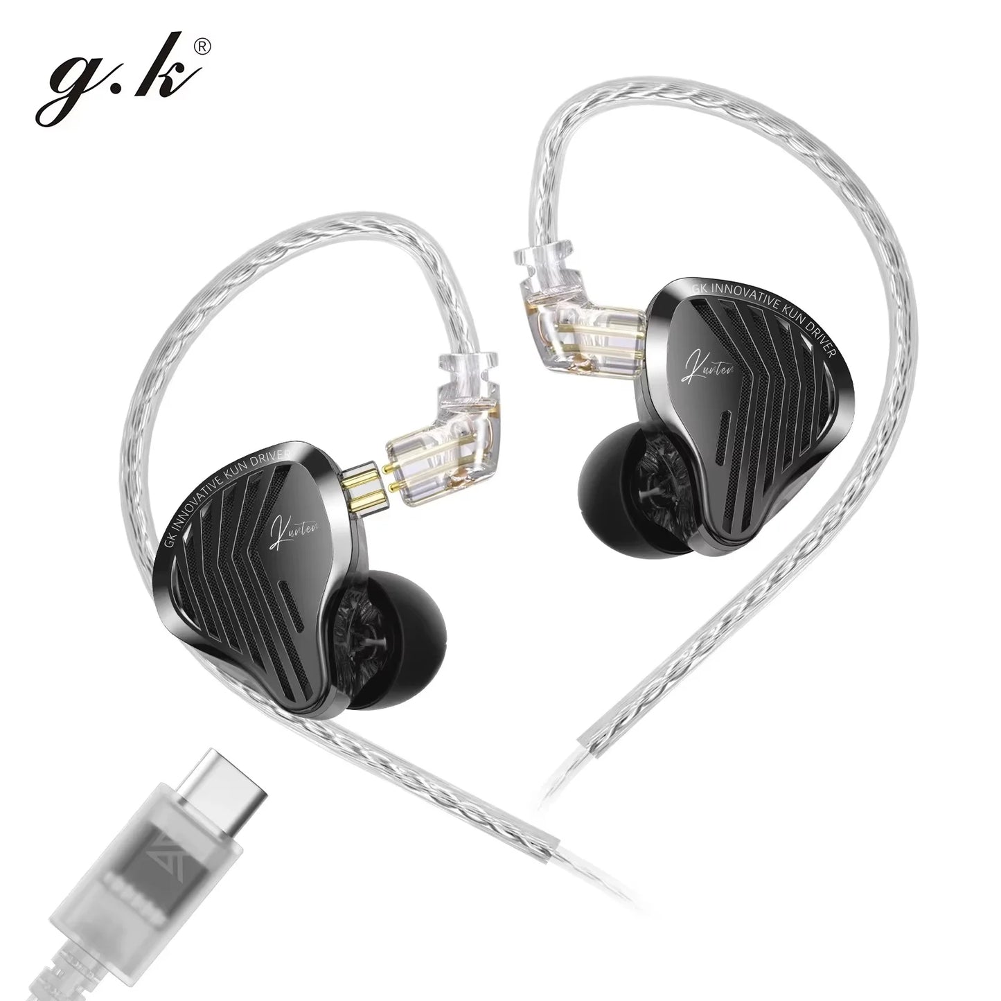 Kz Gk Kunten Dynamic Drive Headphones Hifi 2pin Heavy Bass Earbuds Metal Headphones Detachable Sports Gamer Headphones Custom