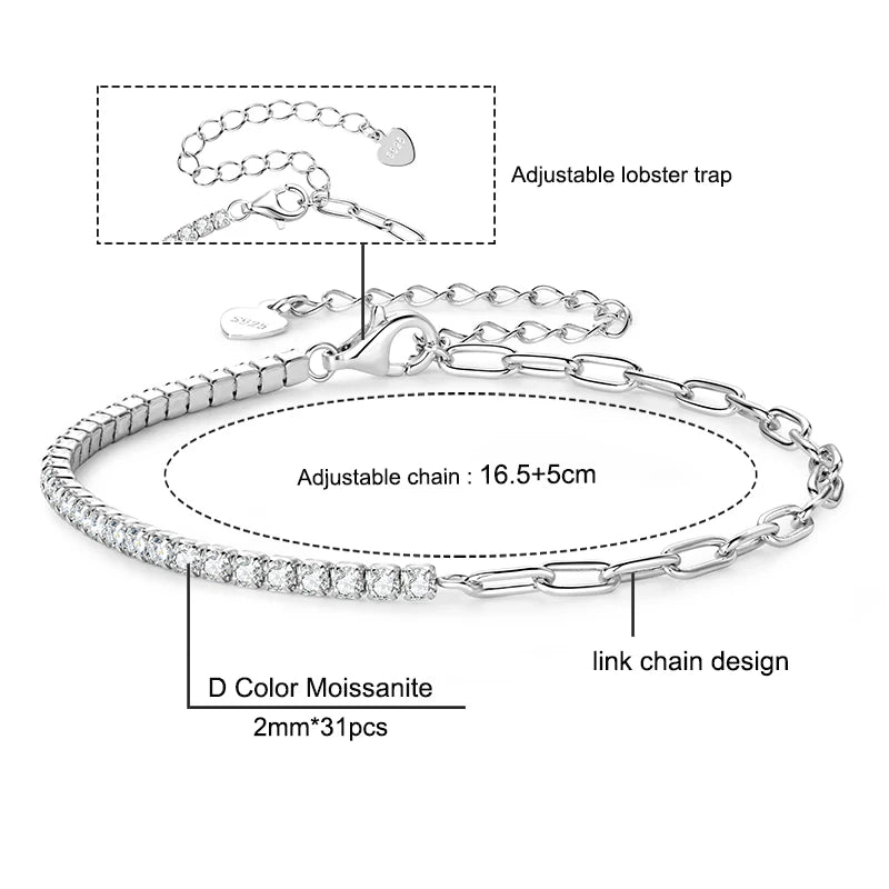 IOGOU 3mm/5mm Full Moissanite Tennis Bracelets Real 925 Sterling Silver Bracelet for Women Men Couple Sparking Fine Jewelry Gift