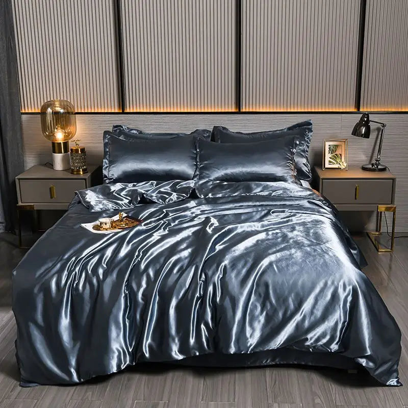Luxury Blending Natural Mulberry Silk Duvet Cover Set with Fitted Sheet High-end Satin Silky King Size Bedding Set Queen Bed Set