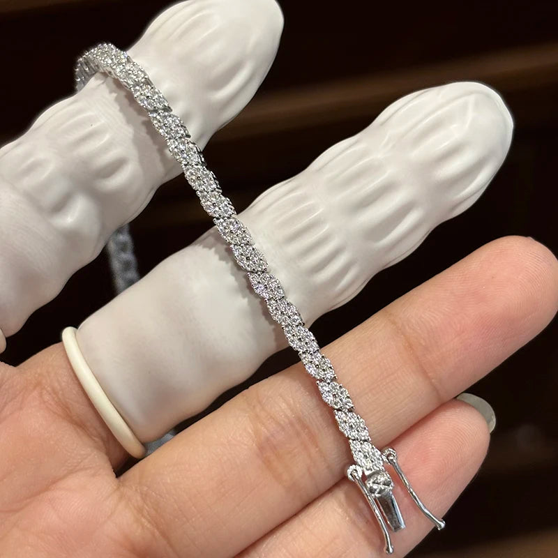 NKHOG Full Moissanite Tennis Bracelets S925 Silver Sparkling Diamond Women Men Party Wedding Bangles Jewelry Gifts GRA Certified