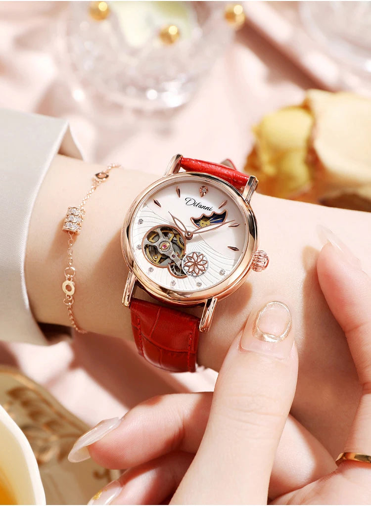Lady Automatic Mechanical Watches Rotatable Flowers Female Watch Women Brand Luxury Fashion Moon Phase Waterproof Luminous Clock