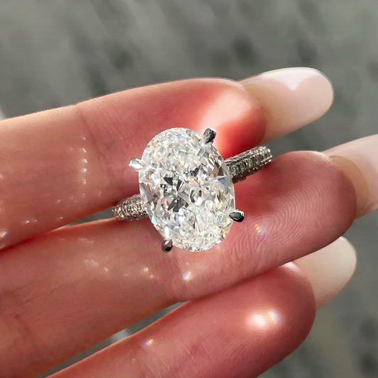 BXINY 8CT Oval Cut All Moissanite Ring 925 Sterling Silver for Women Sparkling Lab Diamond Wedding Band Jewelry with Certificate