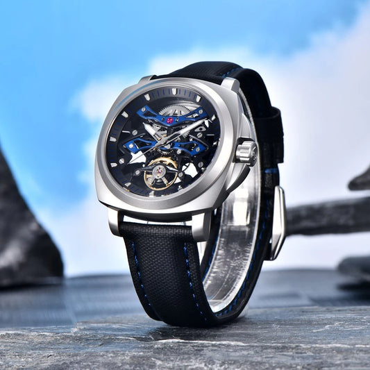 PAGANI DESIGN Men Sports Mechanical Automatic Watch Square Fashion Leather Waterproof Luminous Festival Gift Men Watch+Box