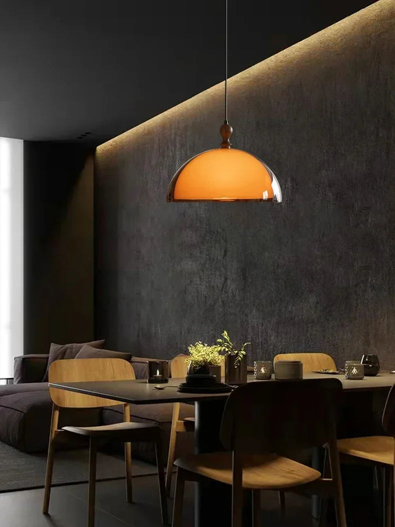 Retro Brown Acrylic Lampshade Pendant Light with Walnut Wood E27 Bulb Hanging Lamp for Dining Room Bar Adjustable Chandelier