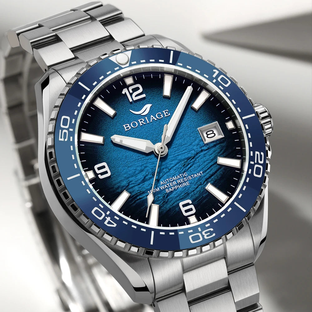 BORIAGE NH35 Automatic Mechanical Watches Luxury Men's Watch Stainless Steel Water resista 100m Dive Watches Luminous Wristwatch