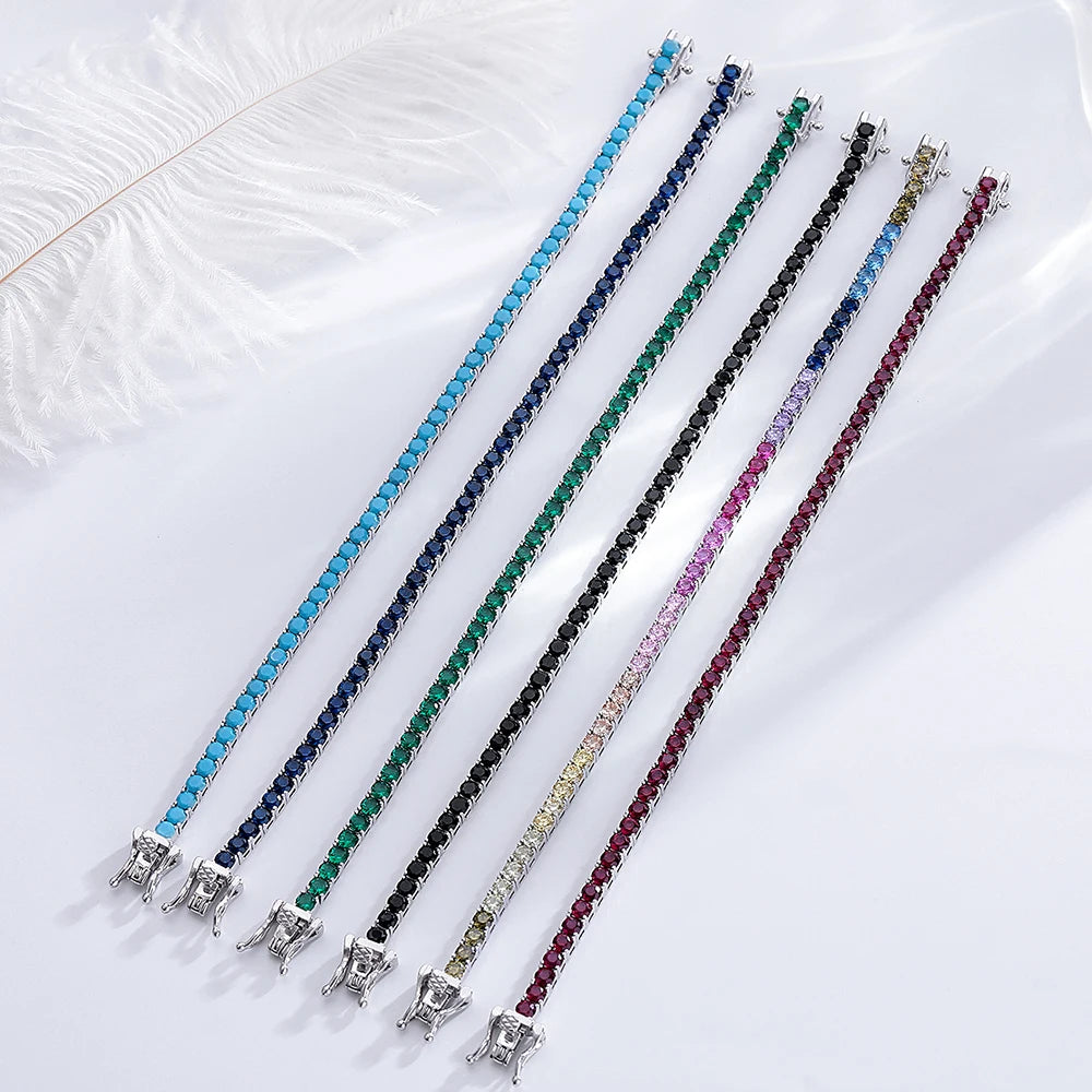 Real 925 Jewelry For Women/Men Pave 3 mm Montana Blue Sapphire Cubic zircon Hip Hop Rock Pure Silver 15-21 cm Tennis Bracelet