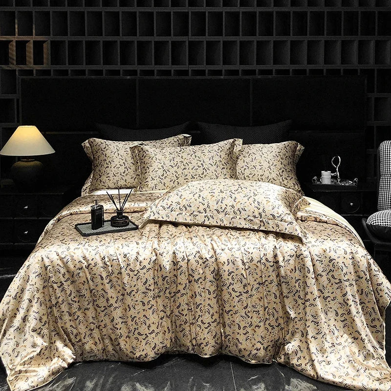 Luxury Palace Style Silk Bedding Set HighEnd Soft Silky Satin Quilt Cover Set Printed Queen King Duvet Cover Gift for Your Lover