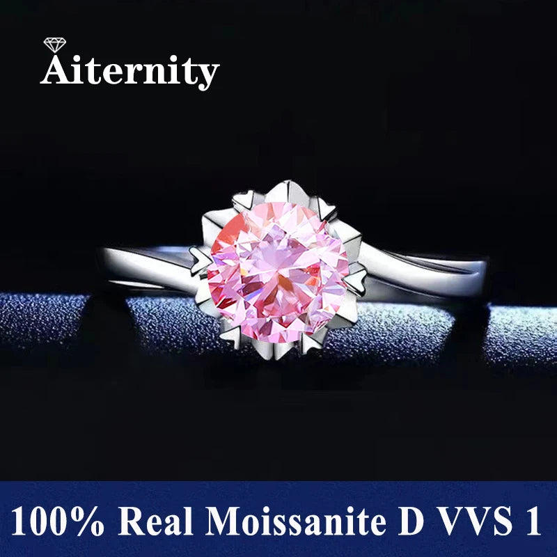 100% Real Moissanite Ring Adjustable Size S925 Sliver D VVS1 Pass Diamond Test Pen GRA Certificate 18K Plating Rings for Women