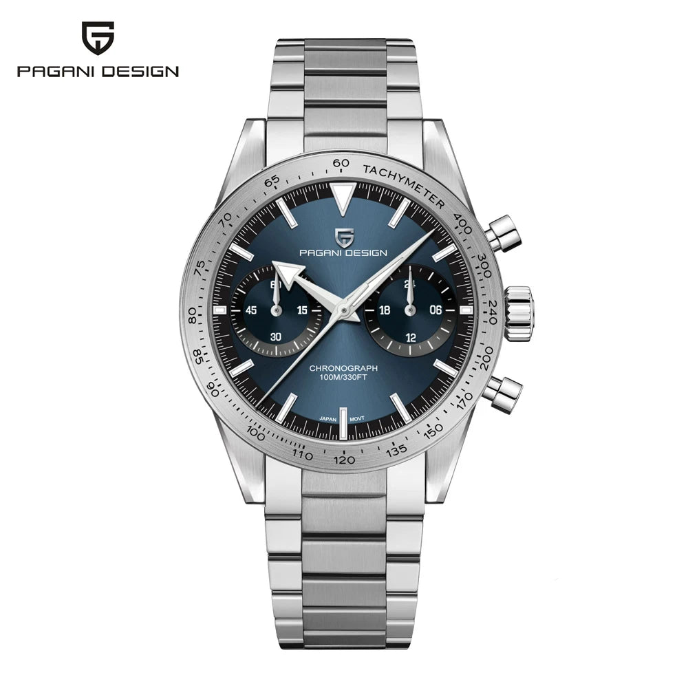 PAGANI DESIGN 2025 Mens watches Moon Quartz  Watch men speed Sport waterproof Chronograph AR Sapphire VK64 Steel Retro Luminous