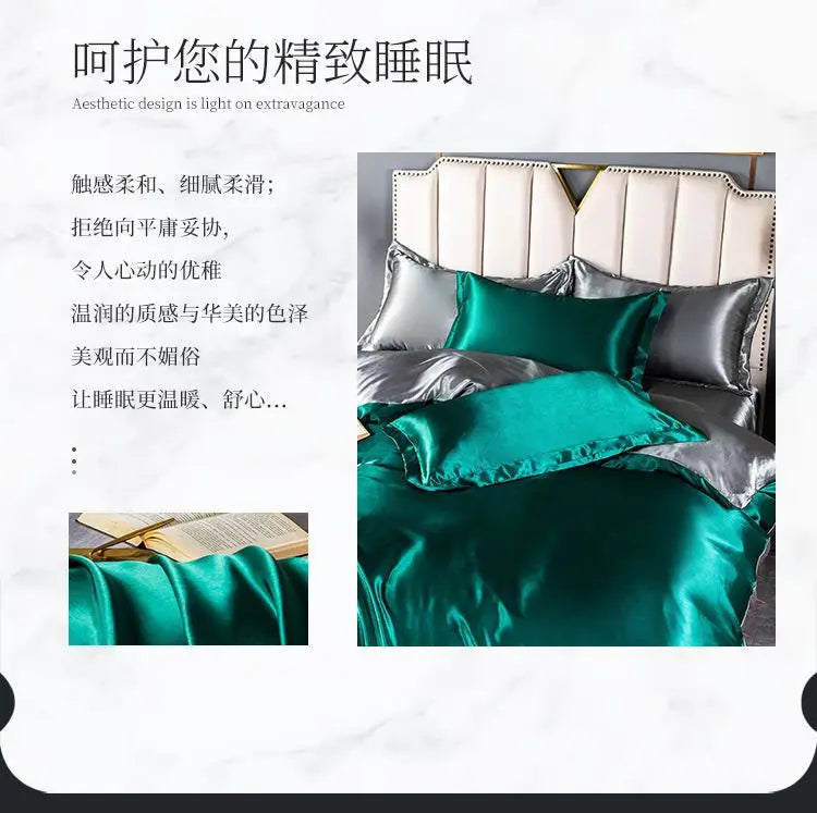 Luxury Blending Natural Mulberry Silk Duvet Cover Set with Fitted Sheet High-end Satin Silky King Size Bedding Set Queen Bed Set