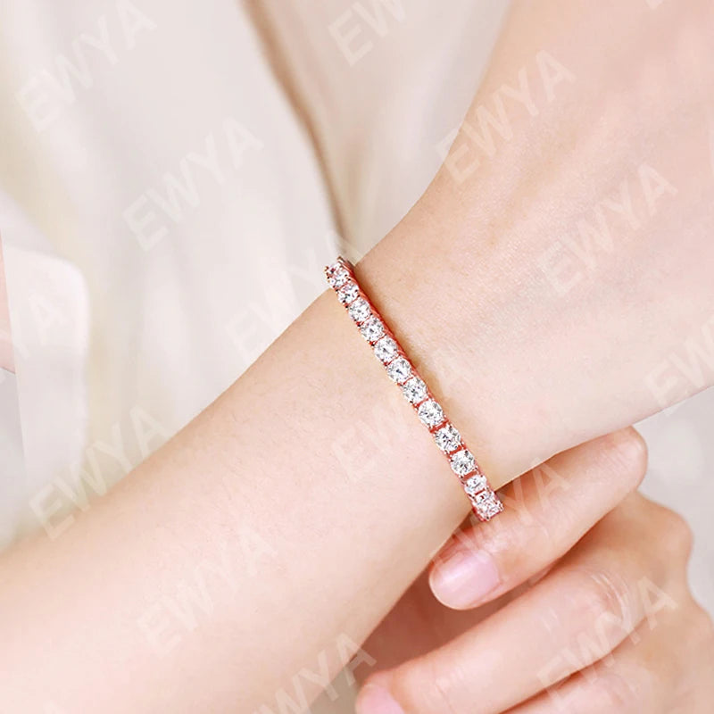 EWYA Real D Color Full 2/2.5/3/4/5/6.5mm Moissanite Tennis Bracelet For Women S925 Plated 18K Rose Gold Diamond Link Bracelets