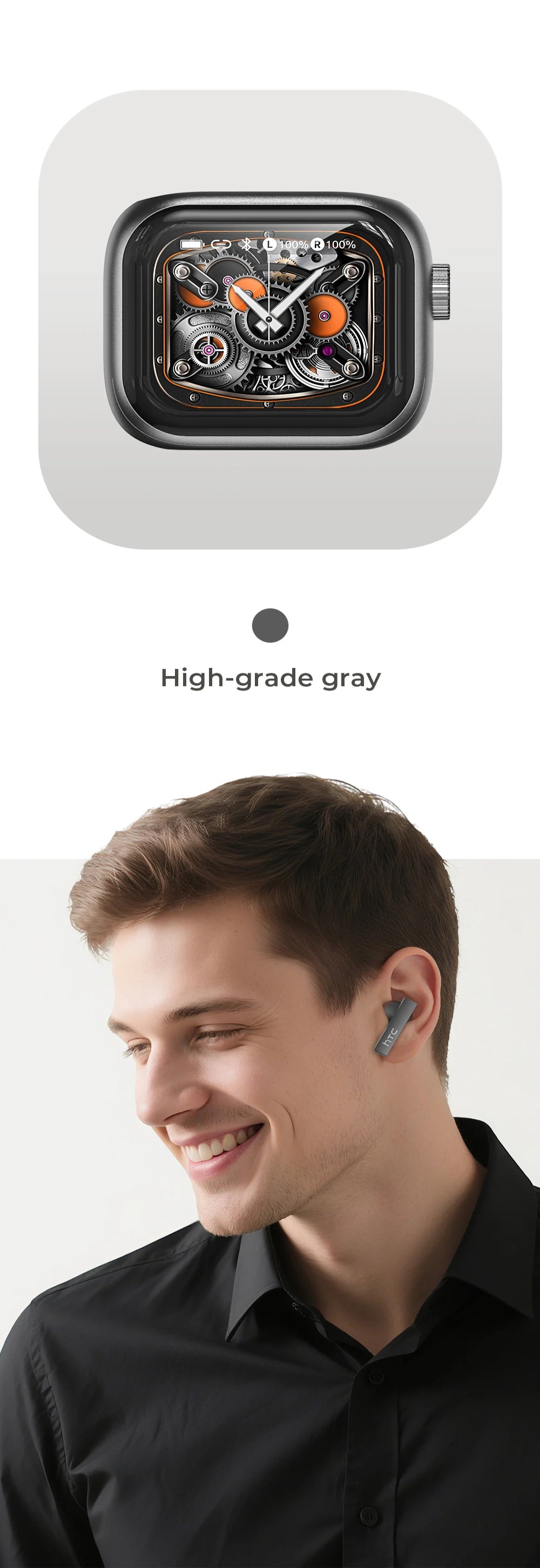 HTC NE40 Earphones Bluetooth V6 TWS Sports AI Translator Earbud Noise Reduction Wireless Headphones With Mic