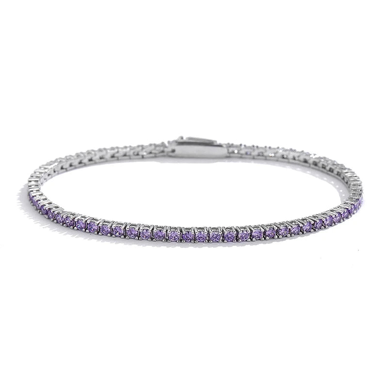 FEOBUR 2mm Blue High Carbon Diamond Tennis Bracelet for Women 925 Sterling Silver Color Gemstone Bracelets Party Jewelry Gifts