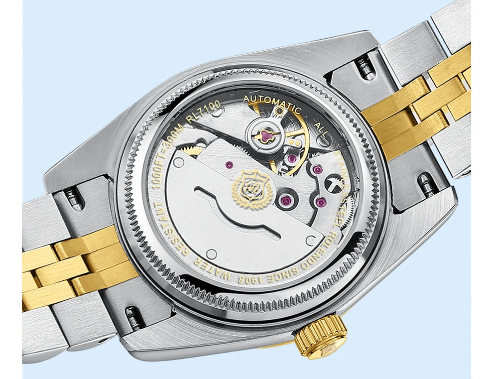 ROLENDO Classic Date Watches for Woman 32mm Sapphire Crystal 30ATM Butterfly Buckle Gold Luxury Diamond-set Automatic Wristwatch