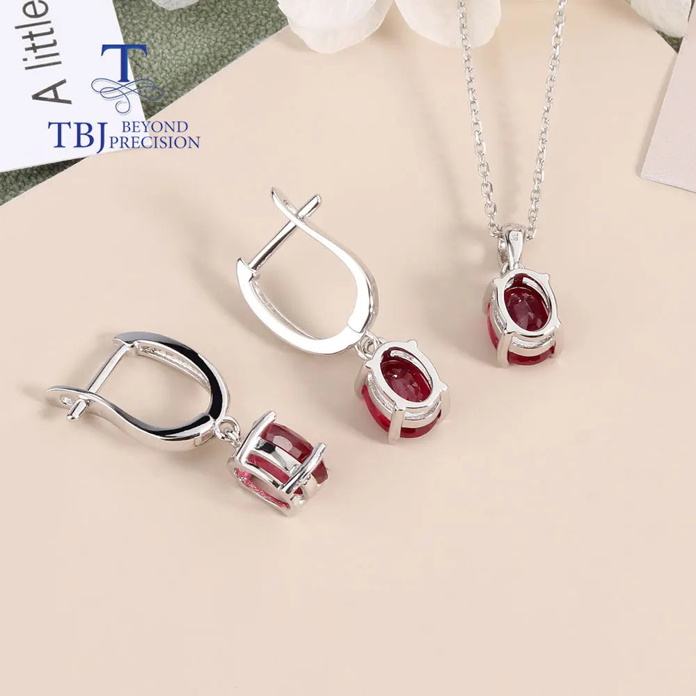 Simple Ruby clasp earring and Pendant Necklace natural gems 925 silver jewelry set for women lady nice gift