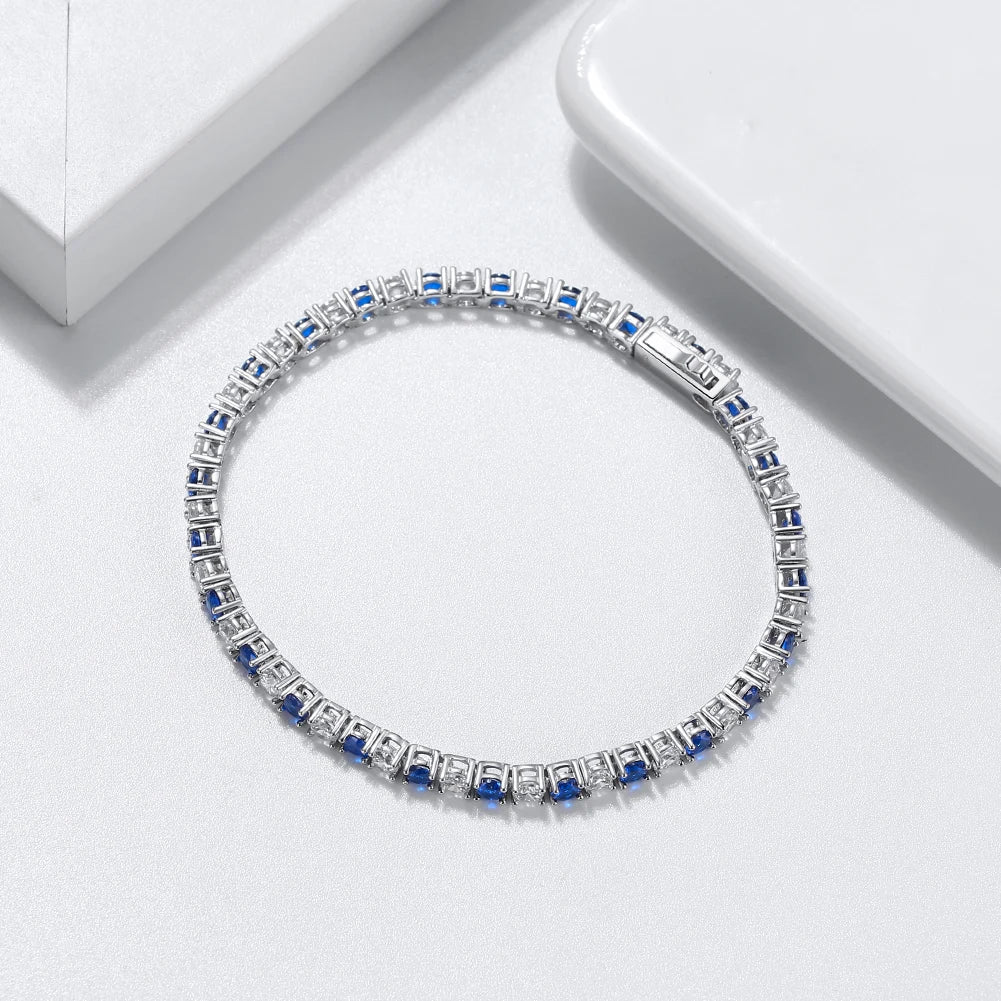 ORSA JEWELS Exquisite 3mm Sapphire Blue Sparkling Tennis Bracelet S925 Sterling Silver Cubic Zirconia Fashion CZ Bracelet SB137