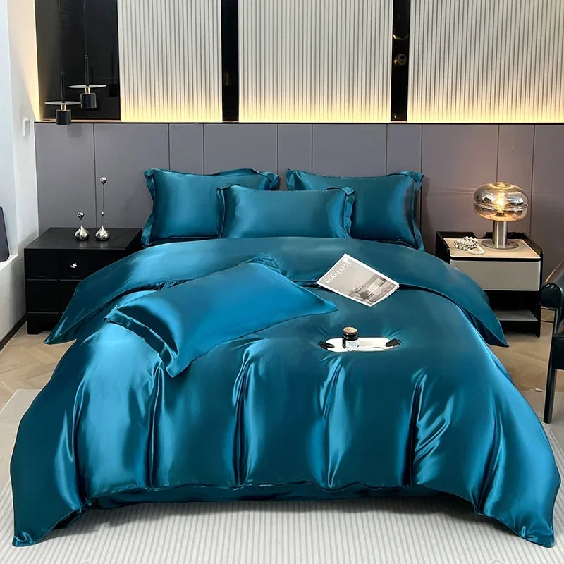 Luxury Satin Bedding Set Solid Color Duvet Cover Comfortable Smooth Quilt Cover Single Double Twin Full Queen King Size