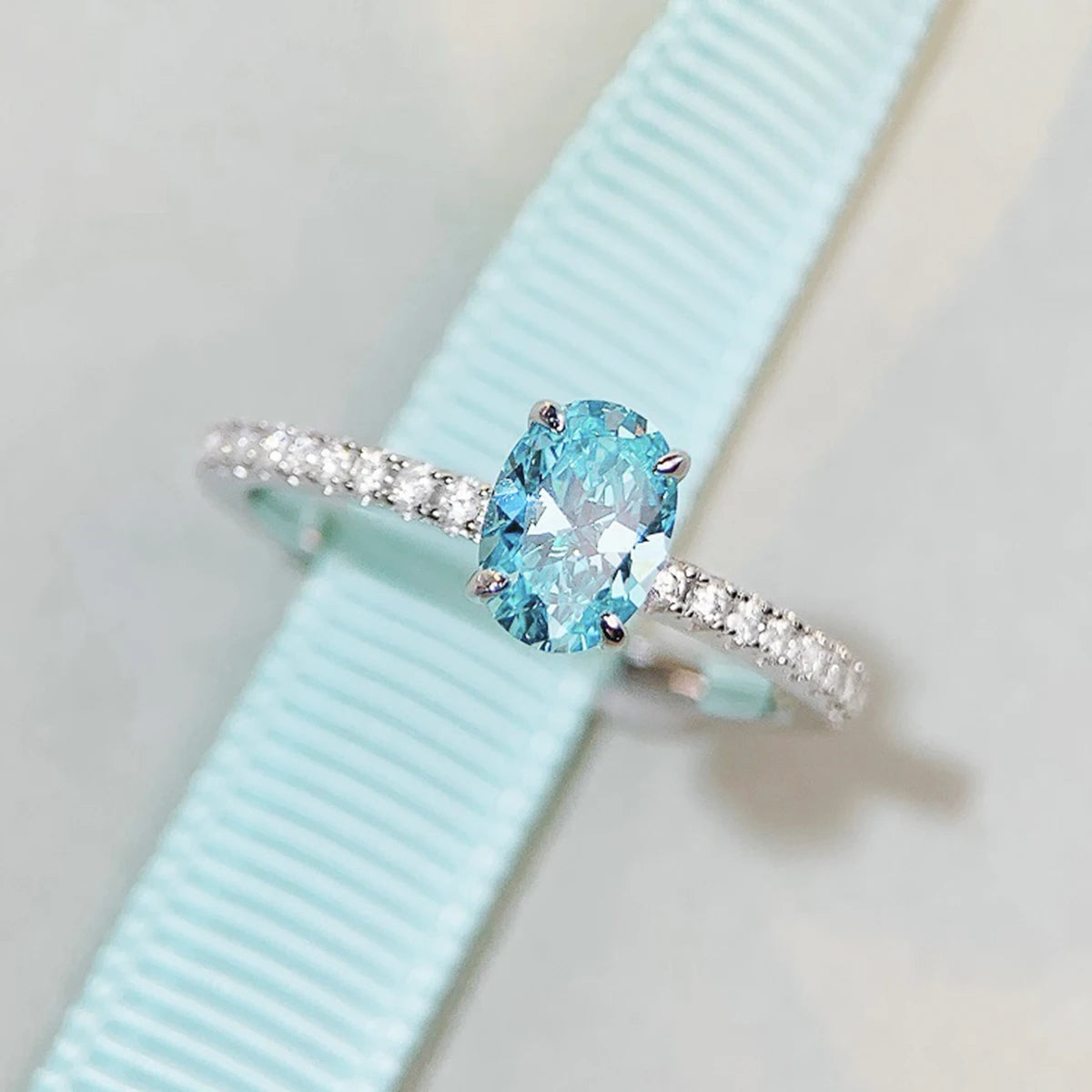 Genuine S925 Sterling Silver Ring 1CT Oval High Carbon Zirconia With CZ Tri-Color Jewelry Wedding Engagement Anniversary Gift