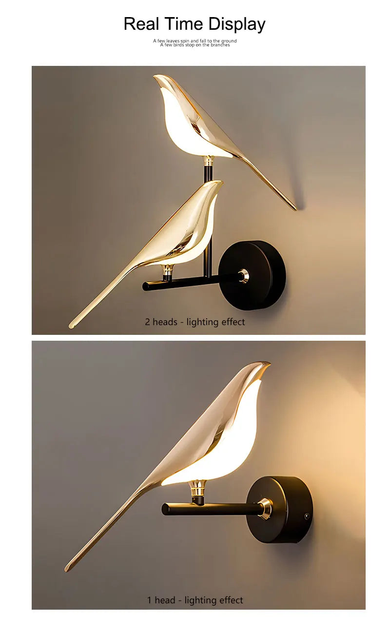 Creative Bird 360° Rotatable LED Wall Lamps Bedroom Bedside Indoor Golden Touch Switch LED Wall Lights Wall Sconce Home