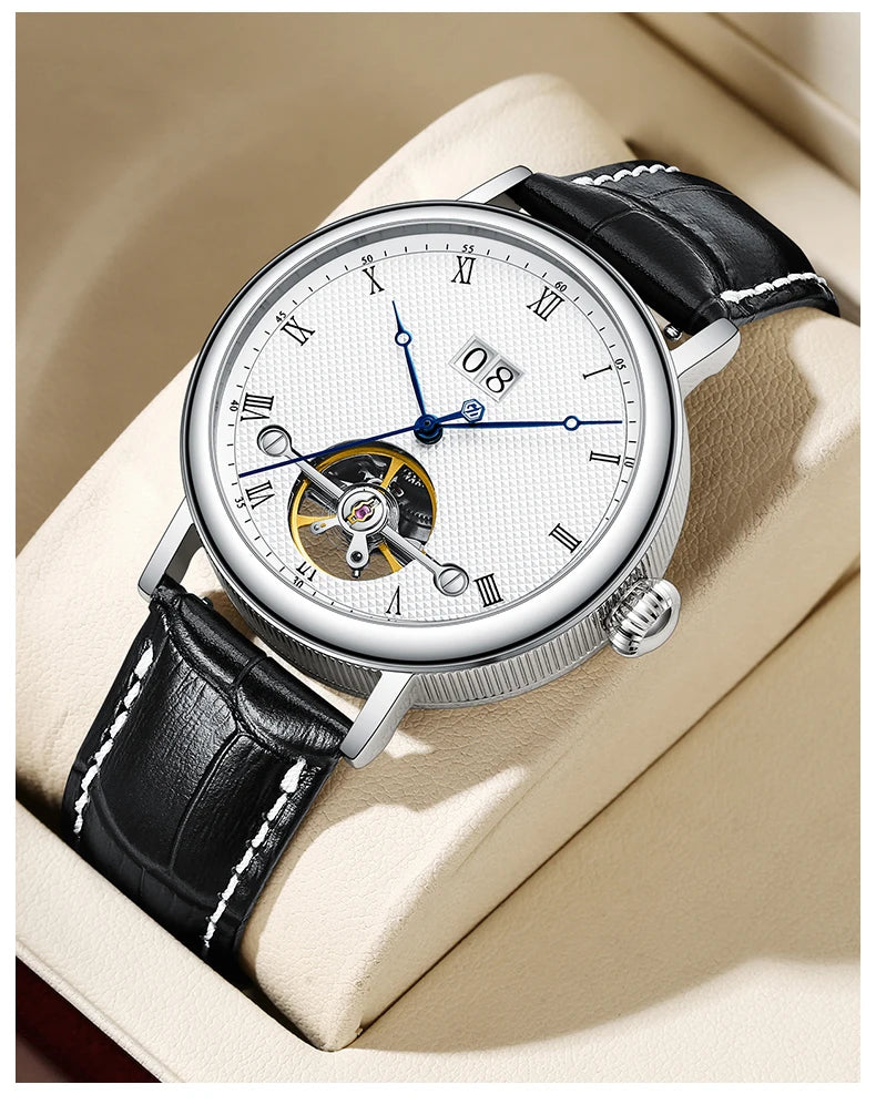 Montre homme haut de gamme Flywheel, montre de luxe à cadran Clous de Paris, étanche à 5 bars, mouvement mécanique automatique Seagull.