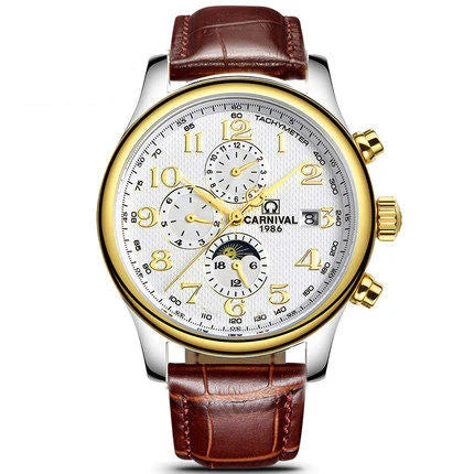 Carnival Brand Automatic Watch Fashion Luxury Waterproof Calendar Moon Phase Mechanical Watches For Men Clock Relogio Masculino