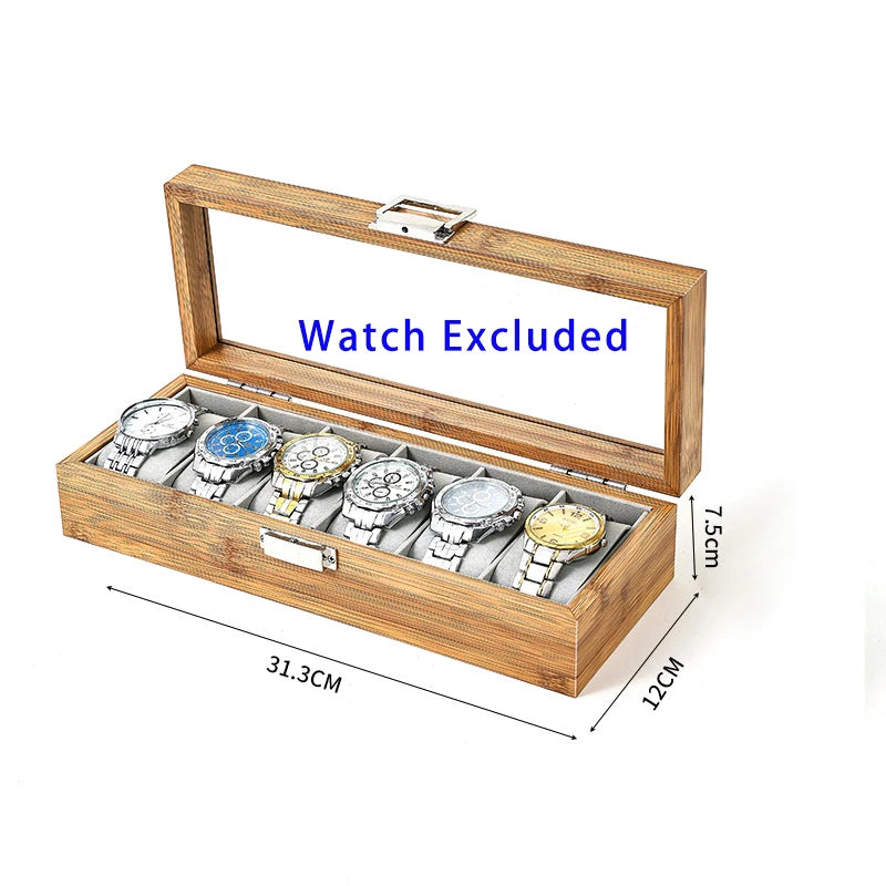 3,6,10 12 Slots Bammboo Wooden Watch Collection Box Case Wrist Watch Storage Case for Women & Men
