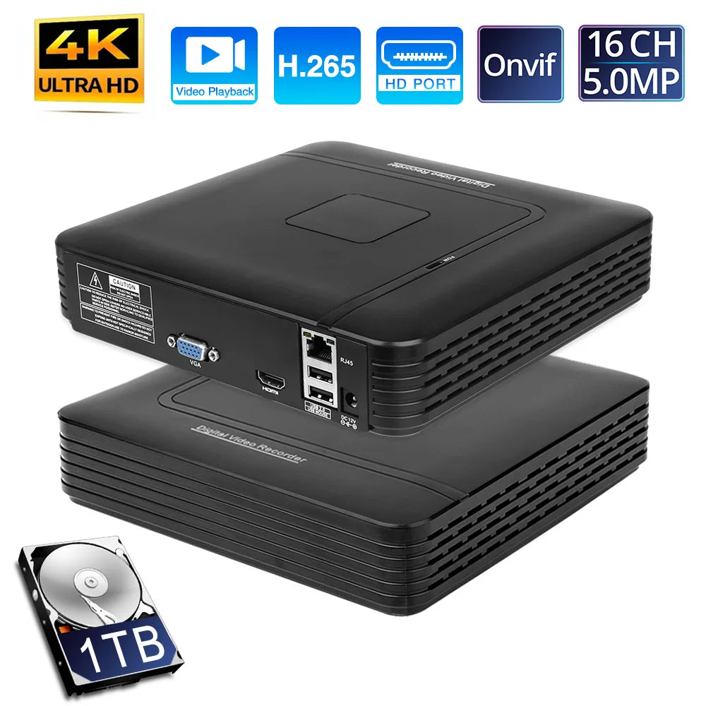 H.265+ Mini CCTV NVR 16CH Full HD 8MP 4K/5M/4M/3M/1080P Video Recorder Motion Detect P2P For IP Camera Security System
