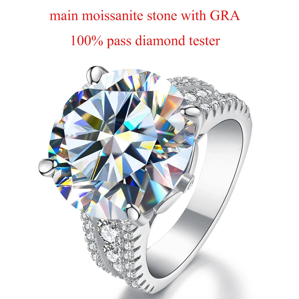 Luxury D Color 10 Carat Moissanite Rings for Women 925 Sterling Silver Brilliant Round Lab Diamond Wedding Anniversary Ring Gift