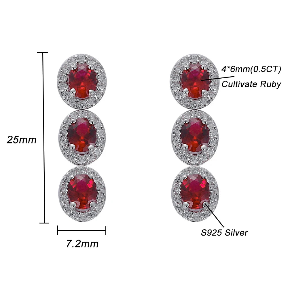 TEMGF 4*6mm Oval Cut Ruby Gemstone Drop Earrings S925 Sterling Silver Tassels Ear Studs for Women Fashion Luxury Fine Jewelry